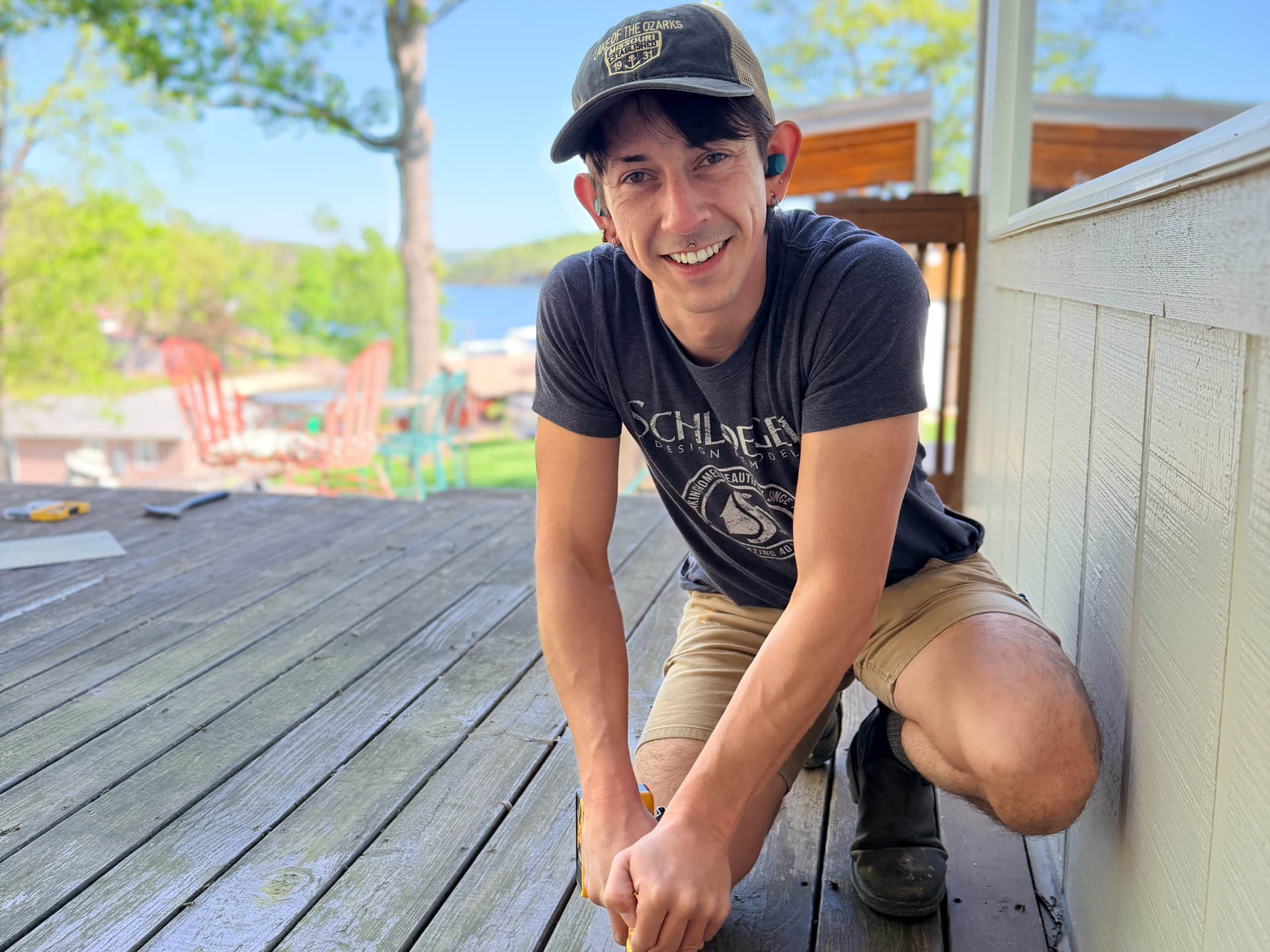Handyman at Lake of the  Ozarks working on deck