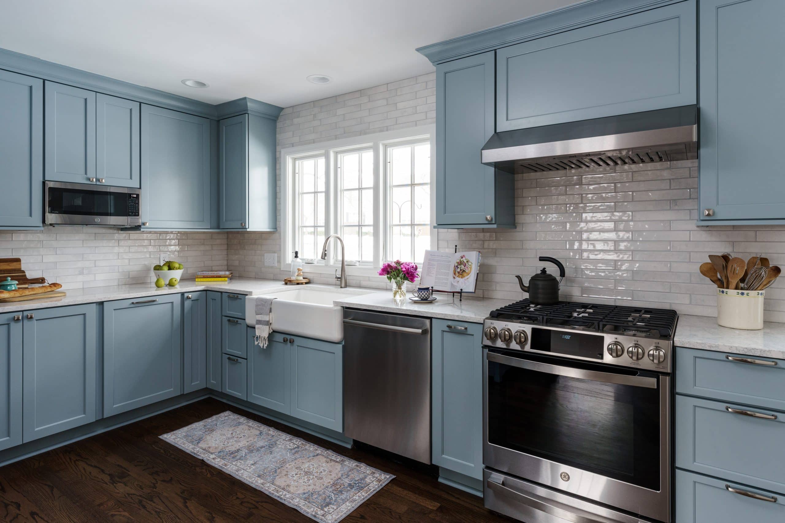 blue kansas city kitchen remodeling project with transitional design elements