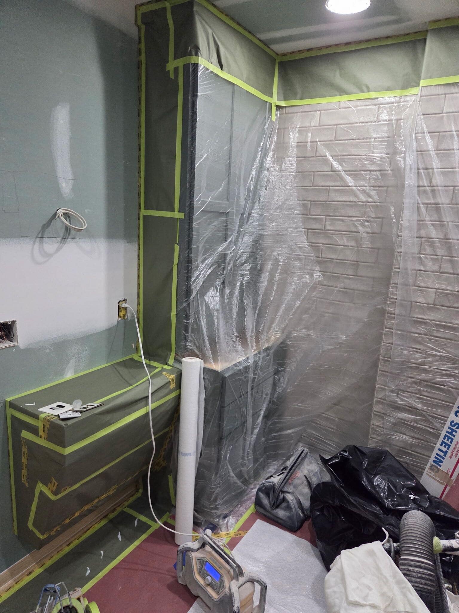 protection before painting in this accessible bathroom remodel in Kansas City 