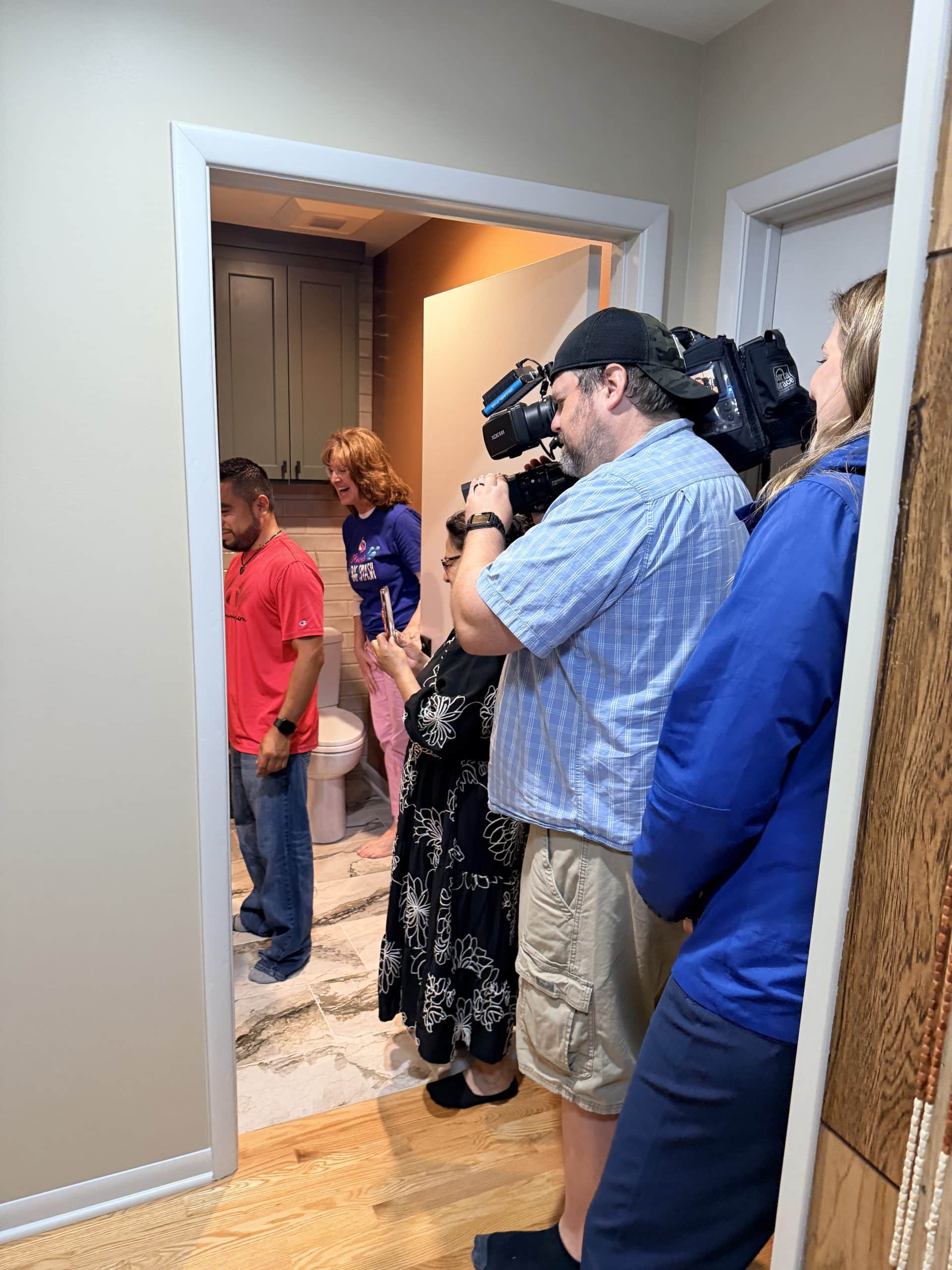 Fox4 filming the bathroom reveal Fox4 filming the bathroom reveal