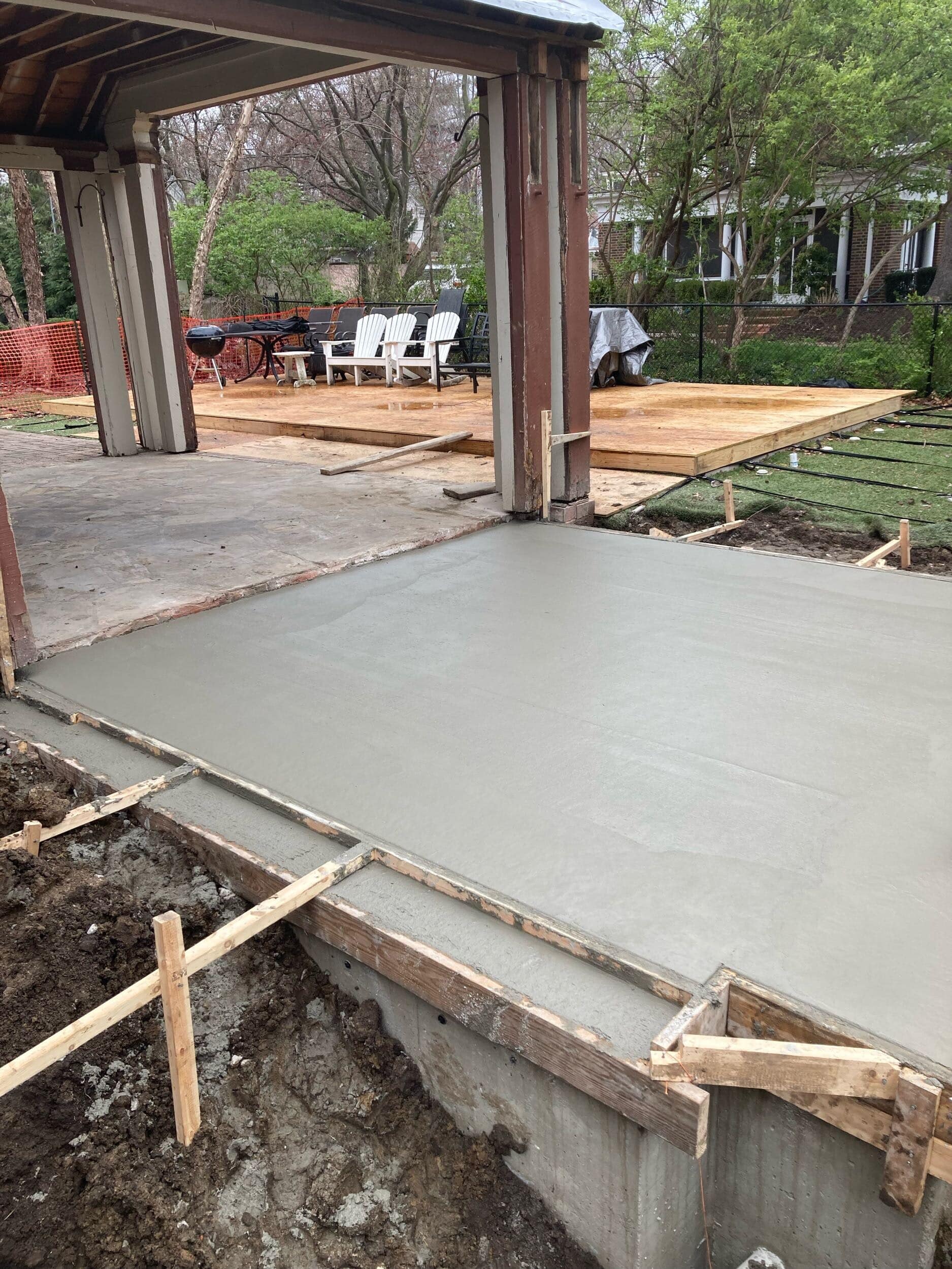 fresh concrete pad poured ready for new flagstone and brickwork to take place fresh concrete pad poured ready for new flagstone and brickwork to take place