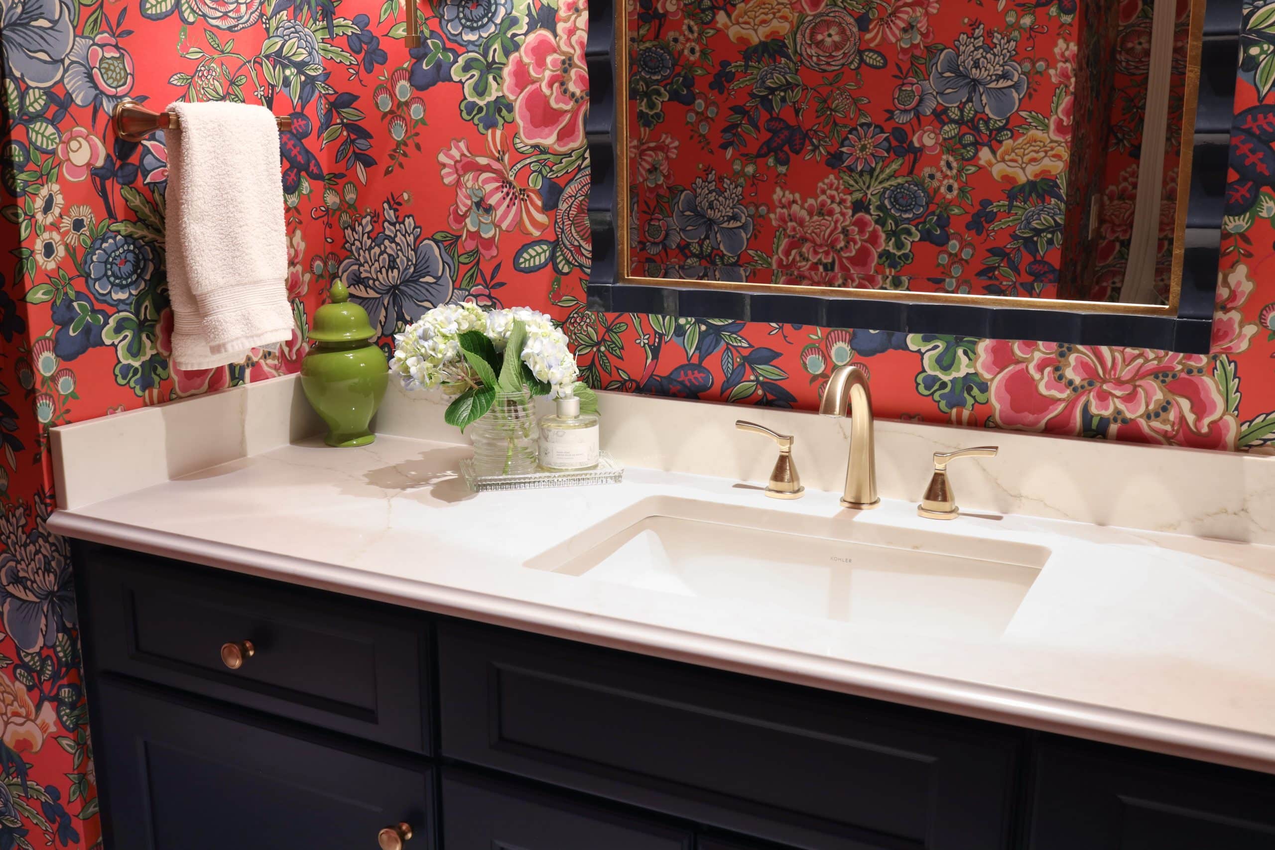 Prairie Village Hall Bathroom Updates for a transitional preppy powder bath