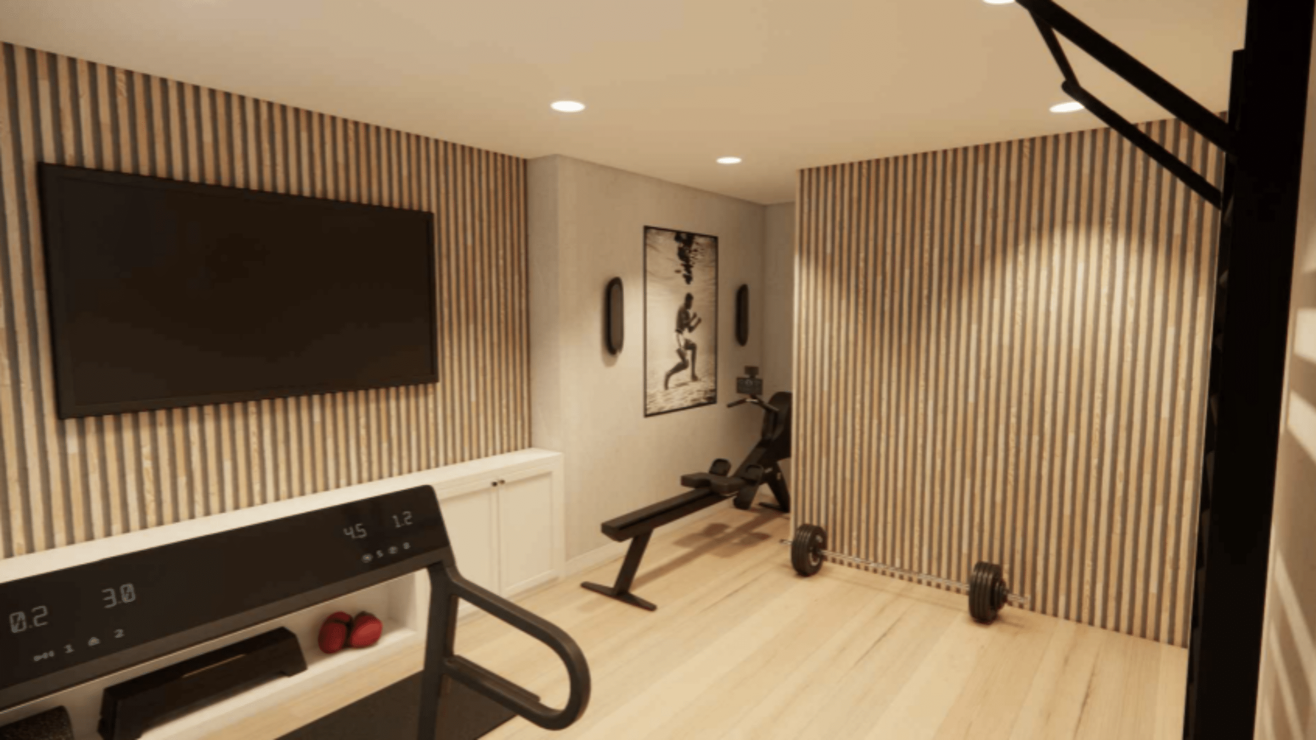 3d rendering of basement gym before the remodel in Cedar Creek