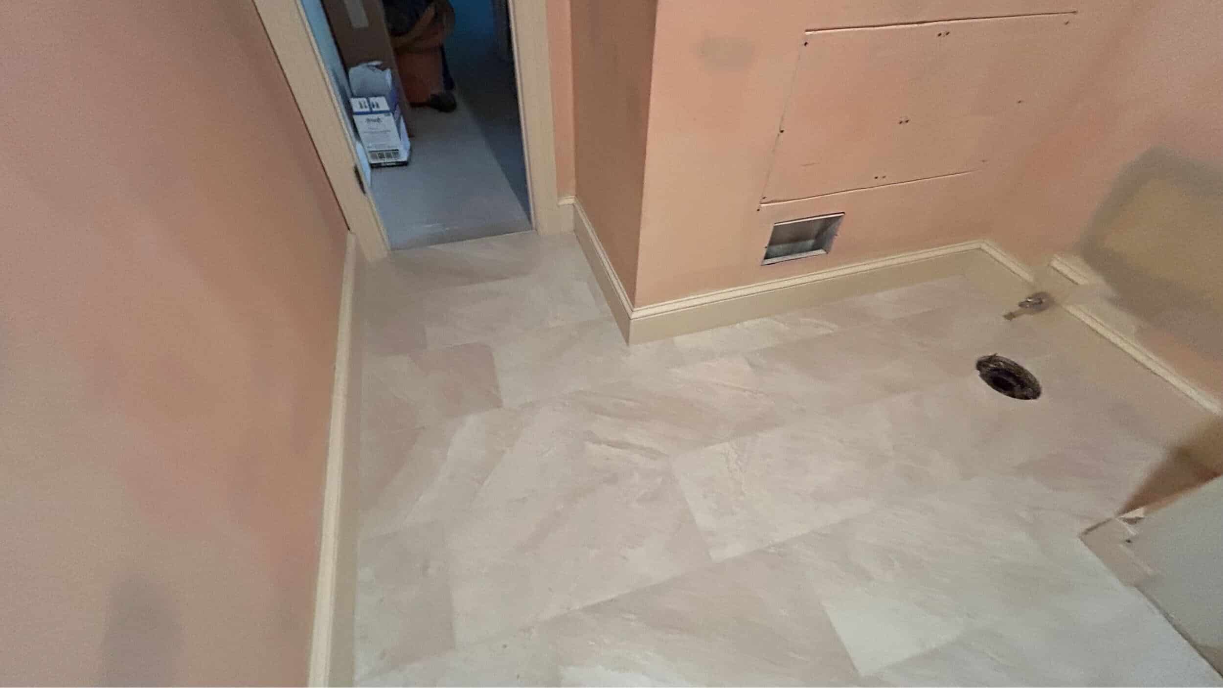 new large format floor tile in bathroom refresh
