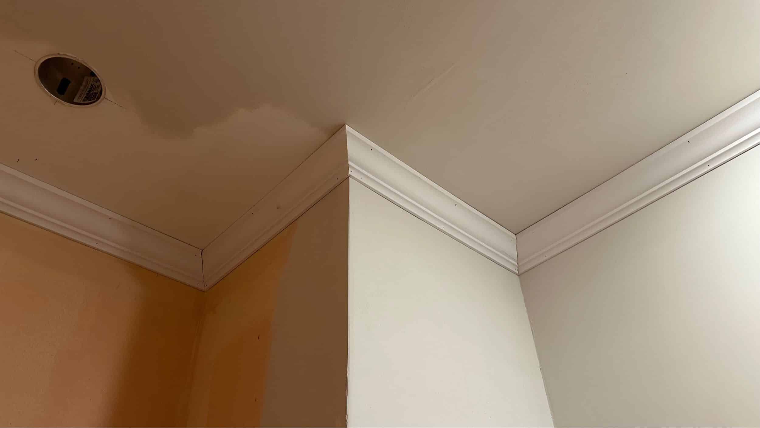 painting new crown molding as part of hall bathroom updates