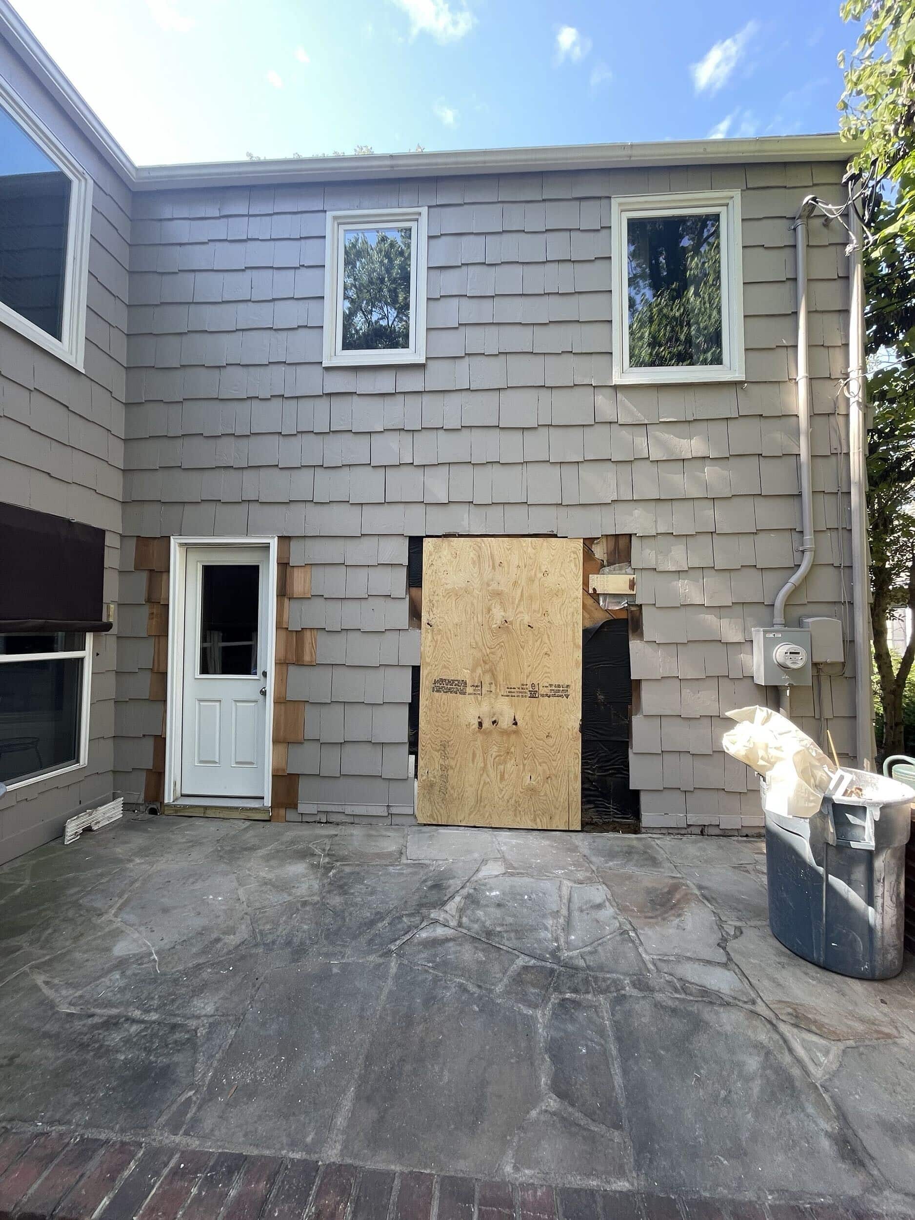 exterior view of kitchen demo and home remodeling project