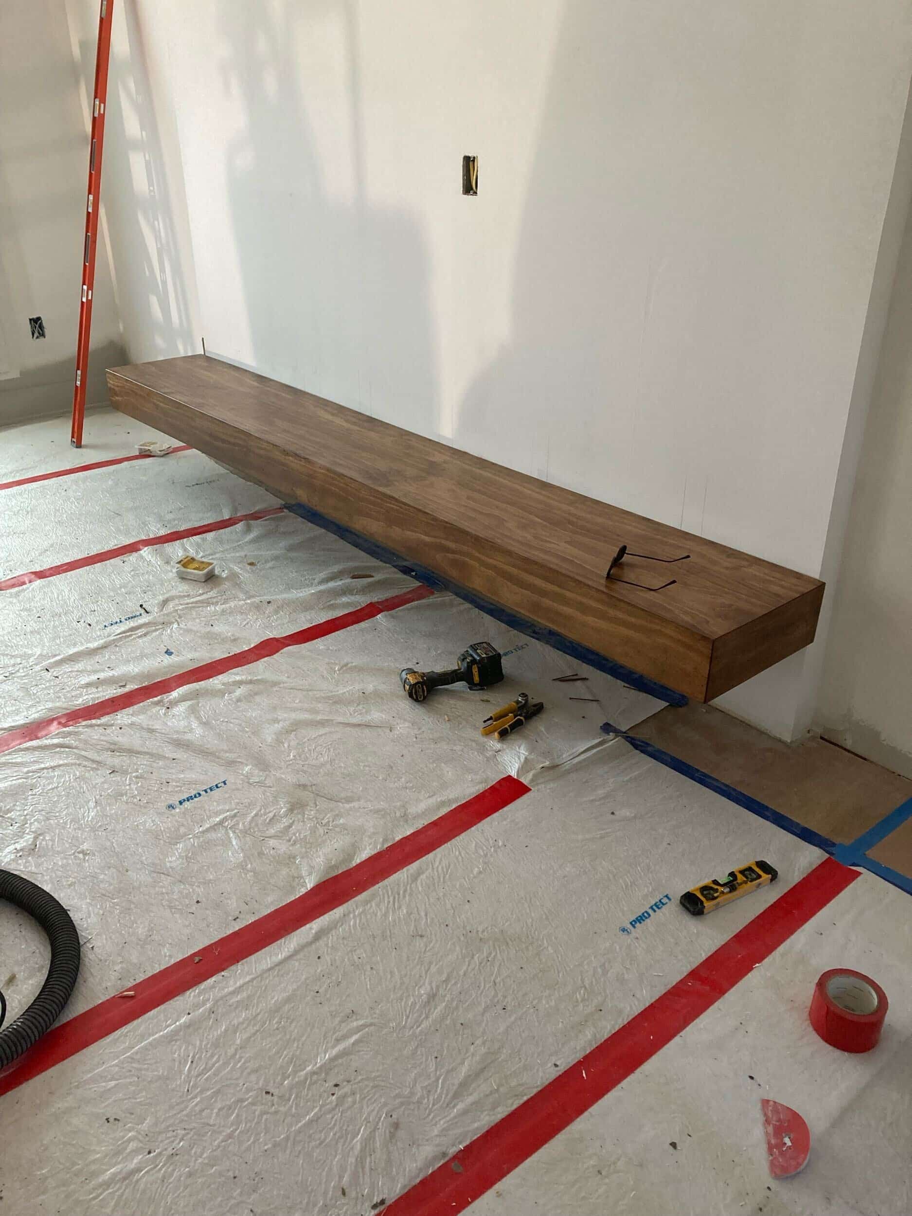 media console feature floating shelf