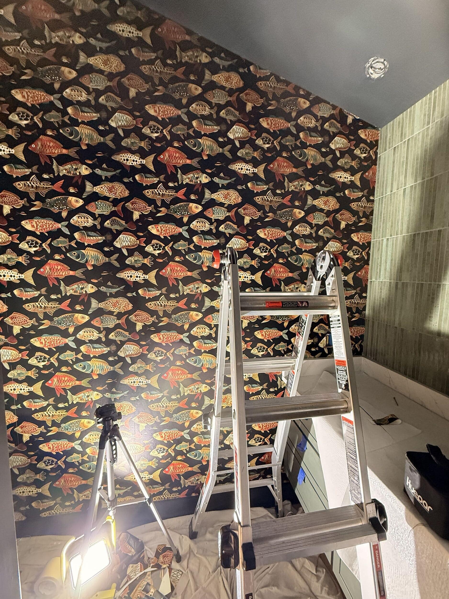 fish wallpaper in powder bath at Lake of the Ozarks