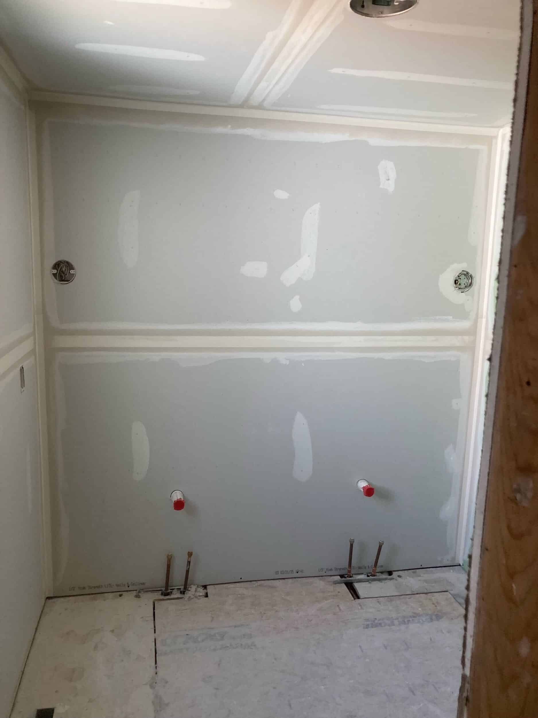 new drywall in primary bath for custom double vanity