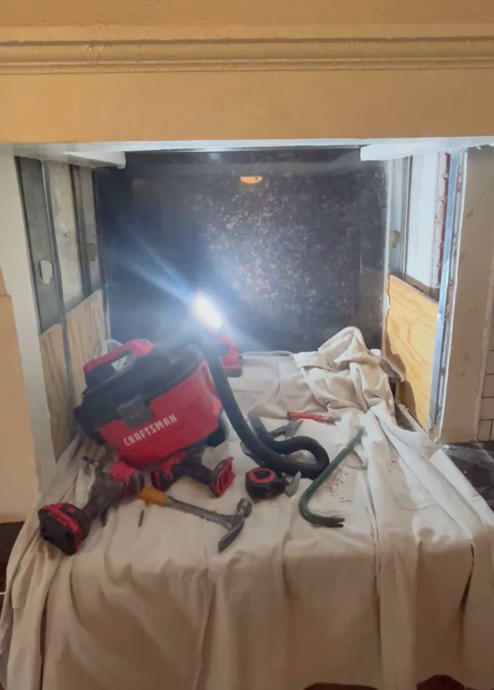 Investigative_demo_kitchenvent Investigative demolition opening a kitchen wall to inspect hidden framing, utilities, and venting before remodeling.