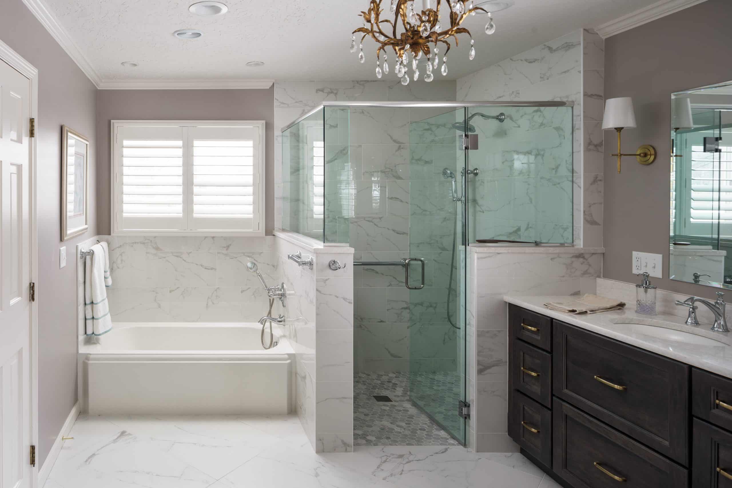 spa like traditional primary bathroom remodel with luxurious finishes and walk-in curbless shower spa like traditional primary bathroom remodel with luxurious finishes and walk-in curbless shower
