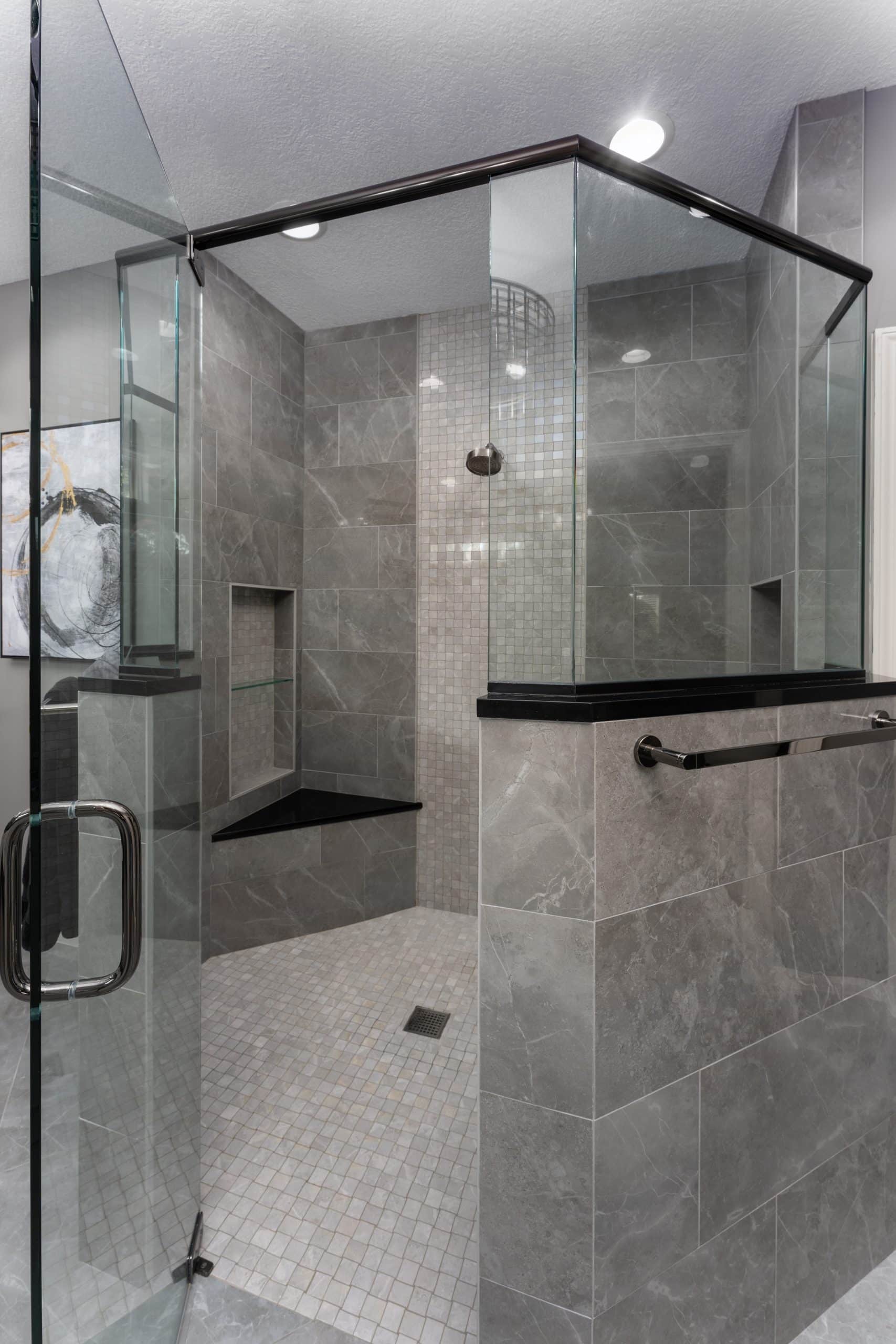grey and black curbless walk in shower in kansas city remodeling project grey and black curbless walk in shower in kansas city remodeling project