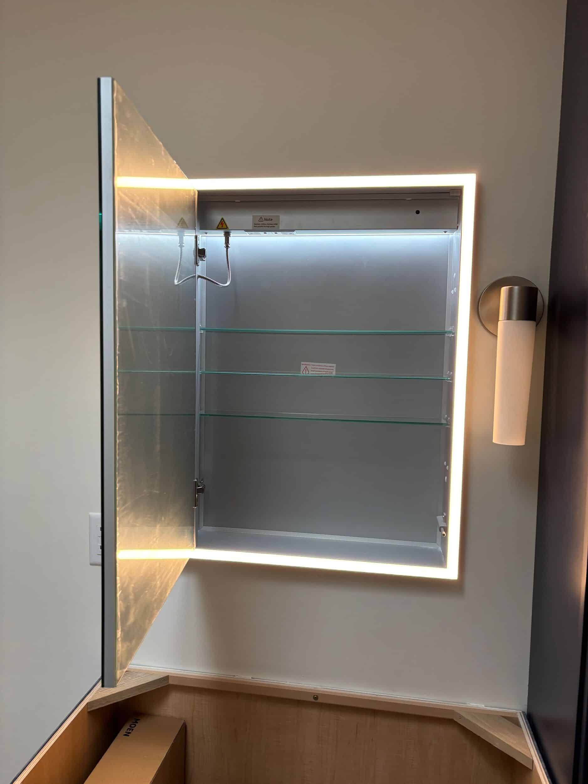 mirror and lighted medicine cabinet in bathroom remodel mirror and lighted medicine cabinet in bathroom remodel