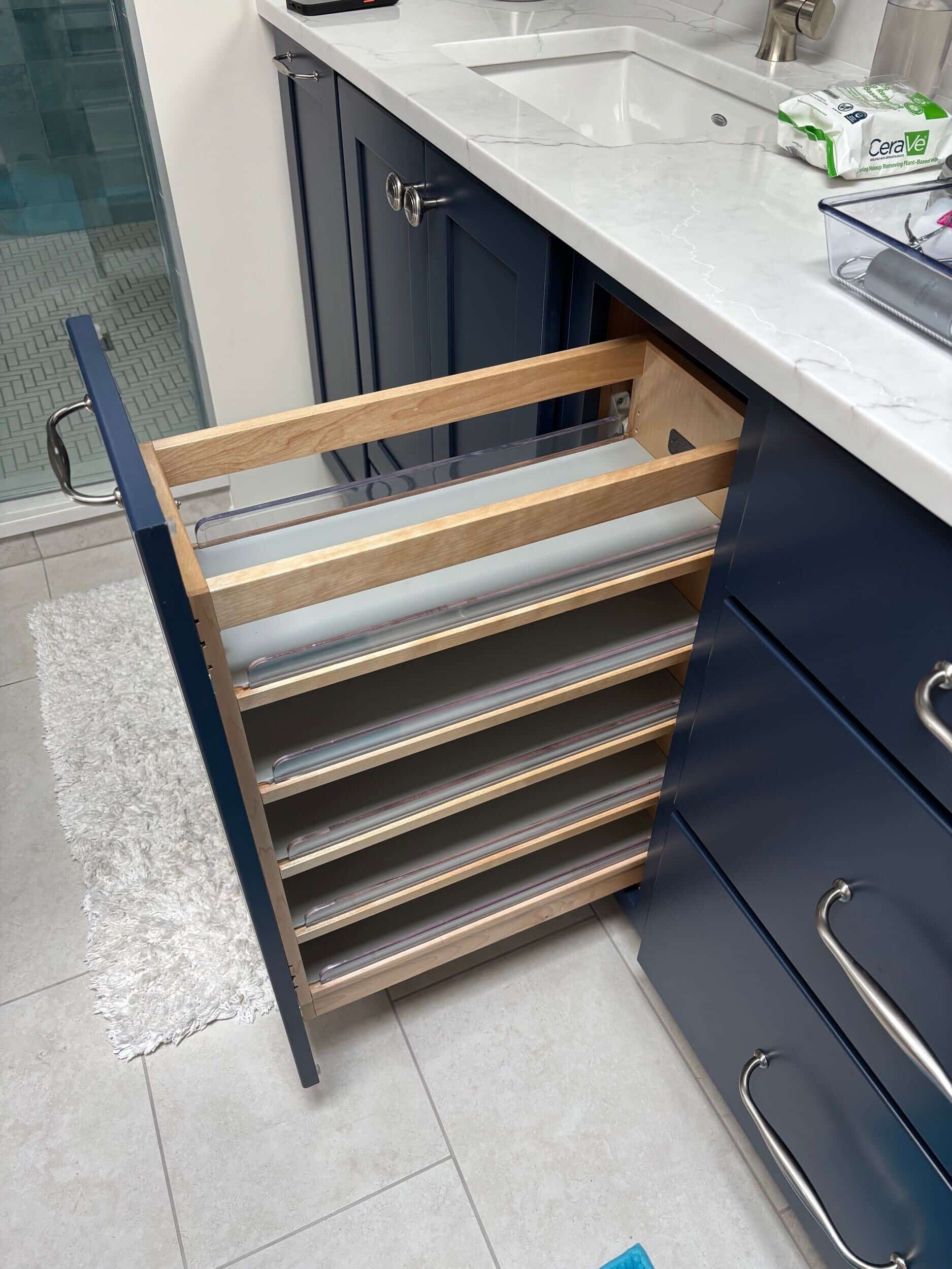 custom organization feature in bathroom cabinet pull out custom organization feature in bathroom cabinet pull out