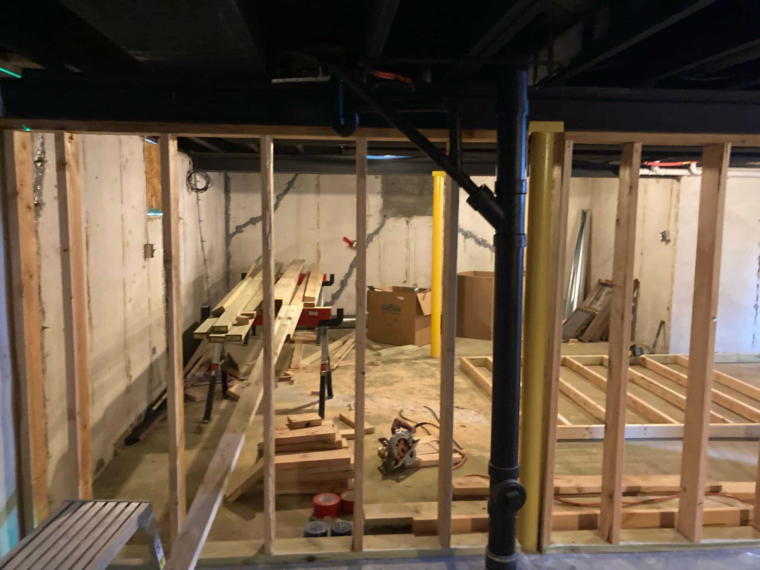 framing phase of kcmo basement remodel