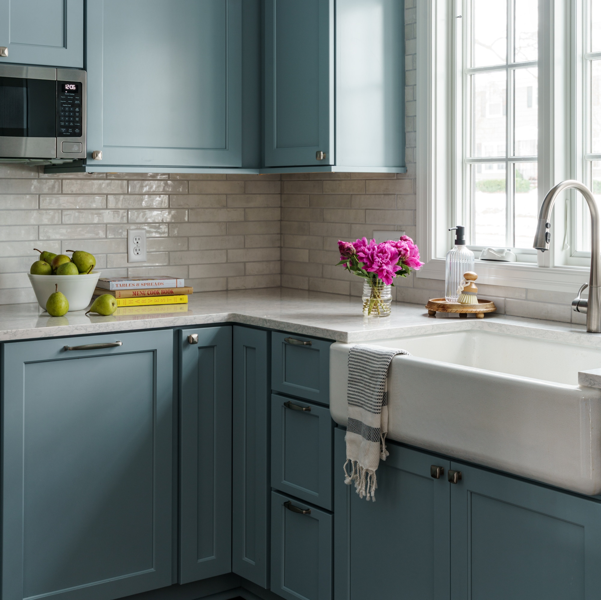blue transitional kitchen in kansas city